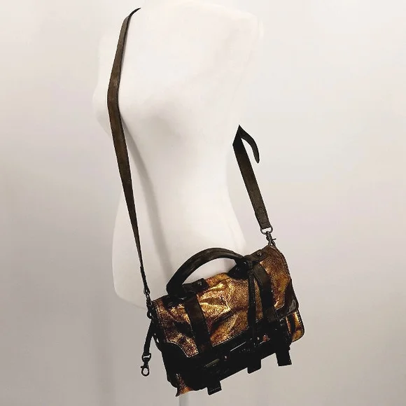FRYE Cameron Metallic Gold, Copper & Brown Leather Small Satchel Crossbody Bag - Picture 2 of 15